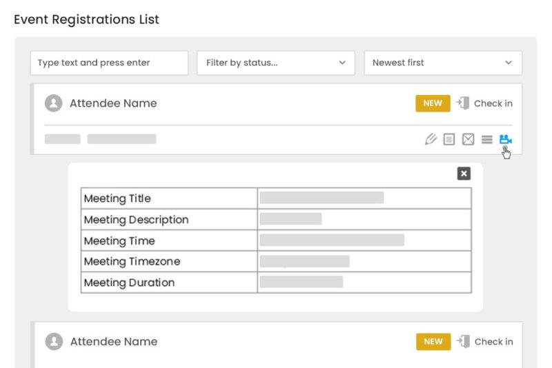 The Zoom meeting registration details dashboard.