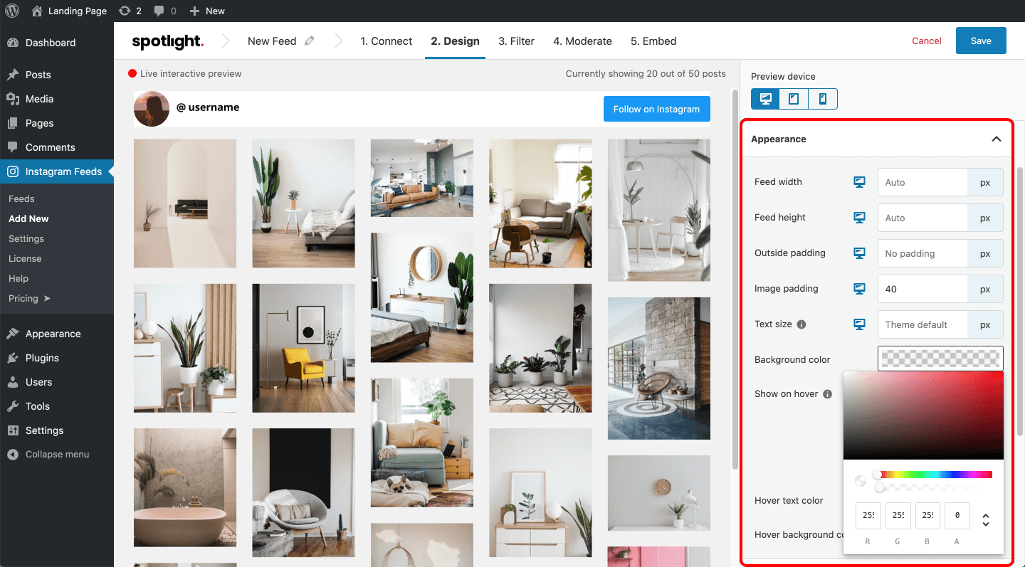 Set your feed background color