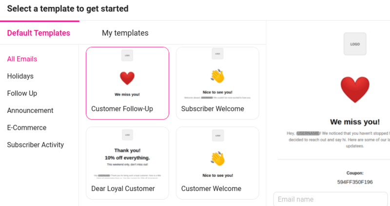 Growmatik's email builder and sender tool.
