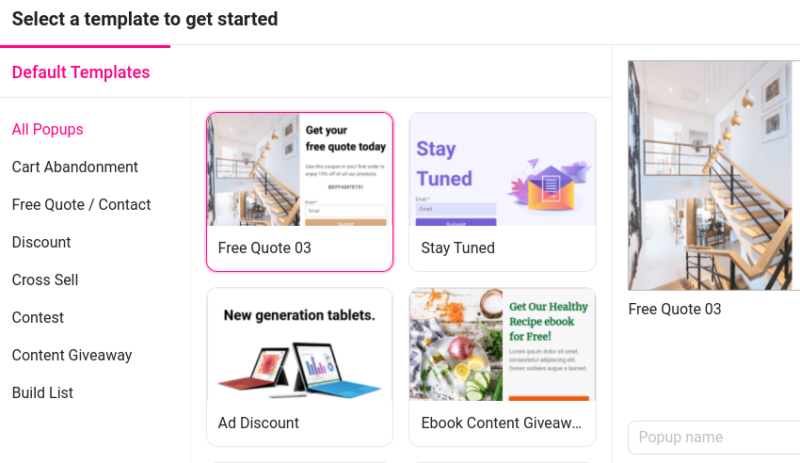 The Popup builder tool in Growmatik.