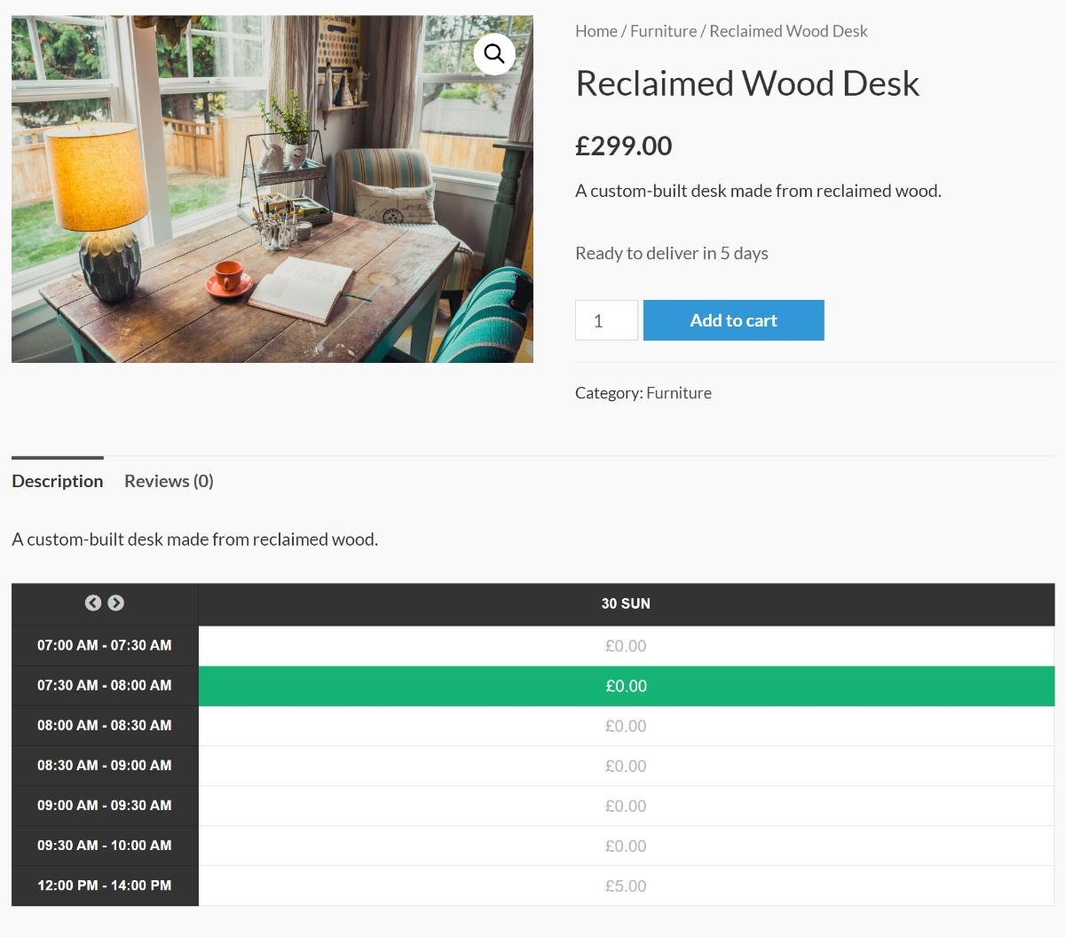 Choosing delivery slot on product page