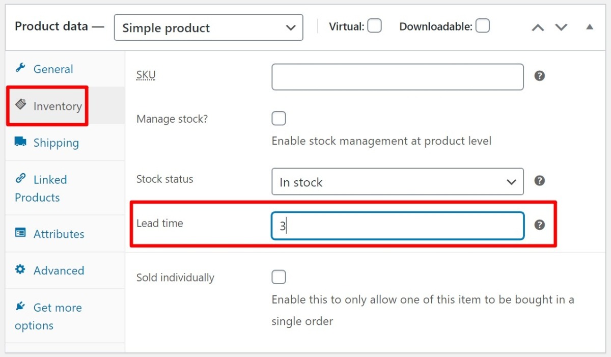 Add lead times to products