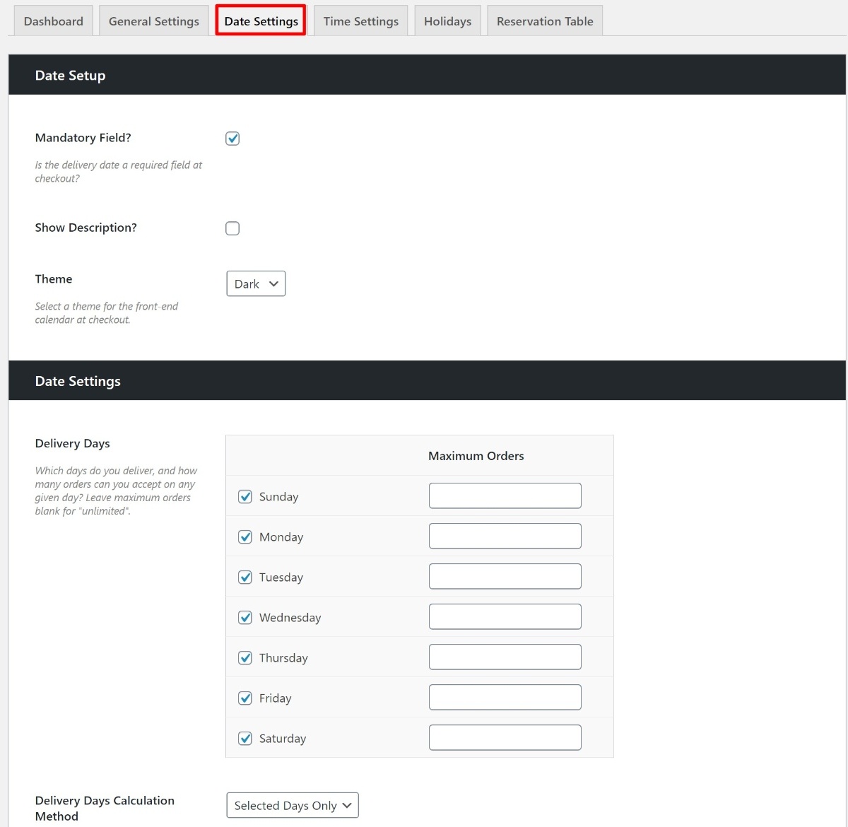 Configure date settings