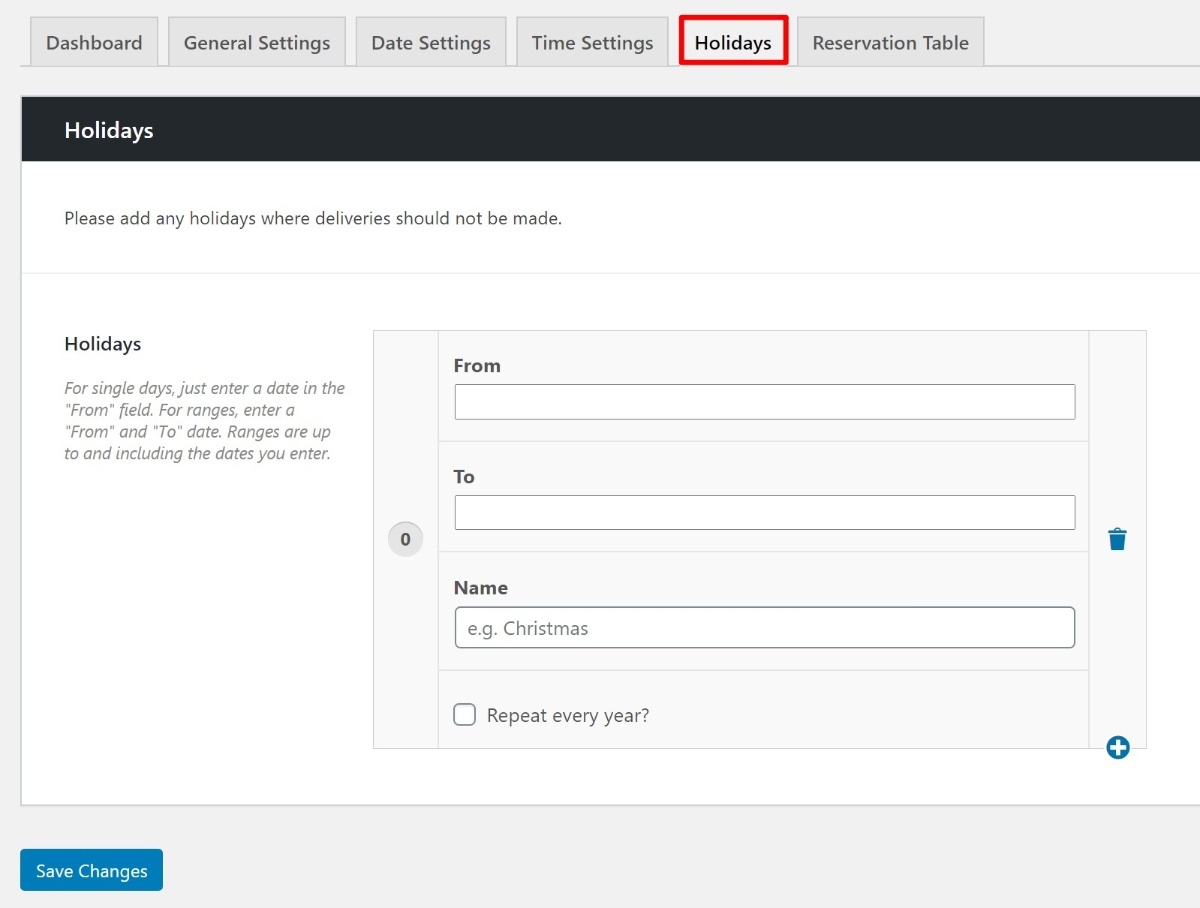 Configure holidays