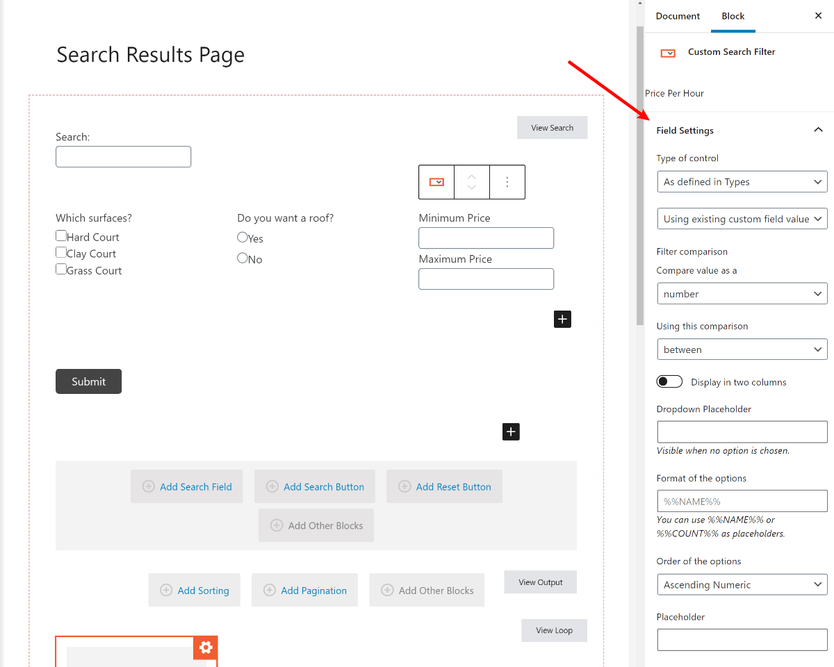 Configure filter fields