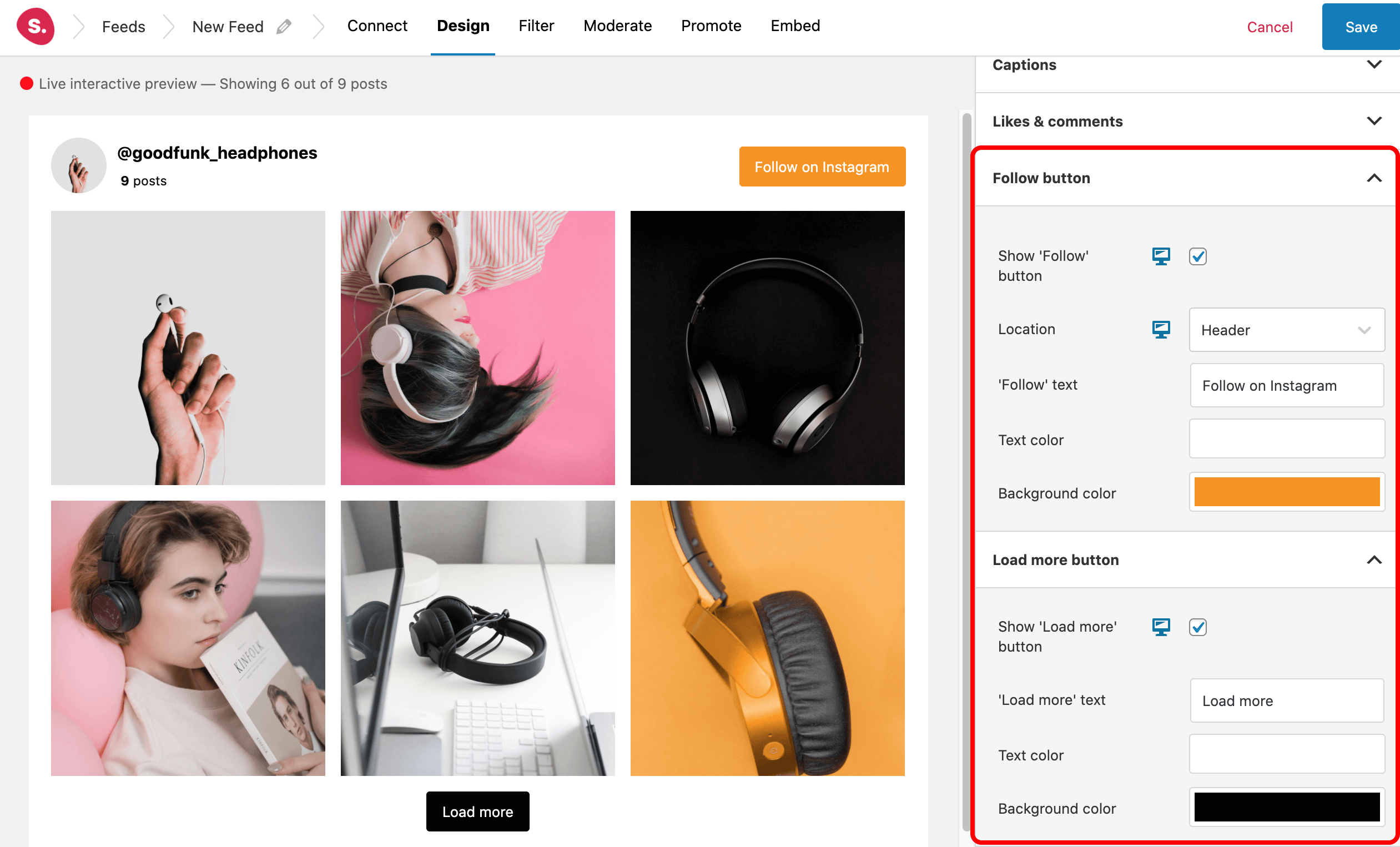 Follow and Load More buttons