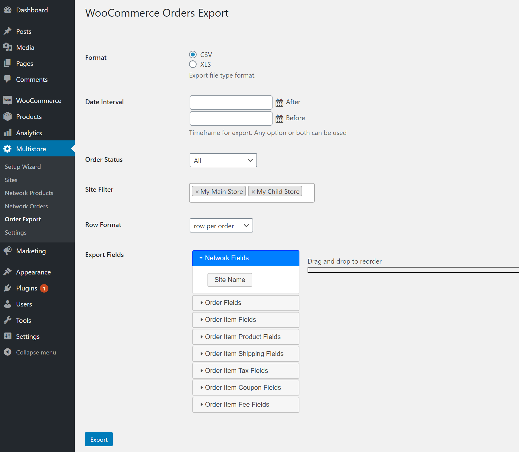 Export orders from entire network