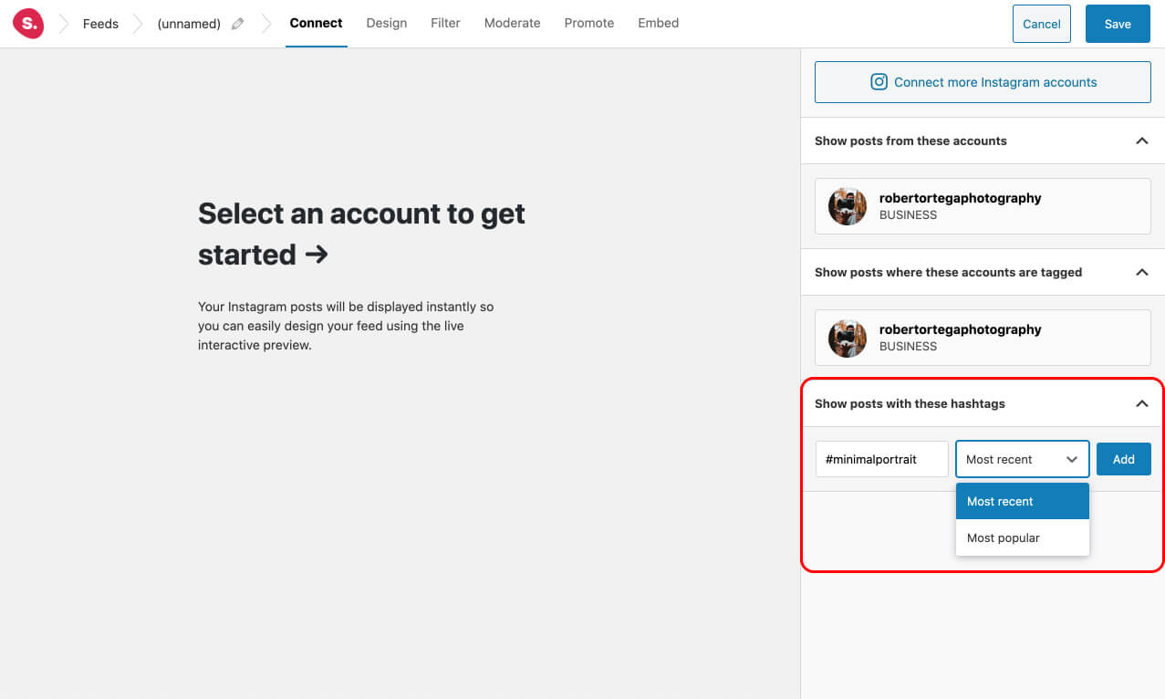 Create a hashtag feed