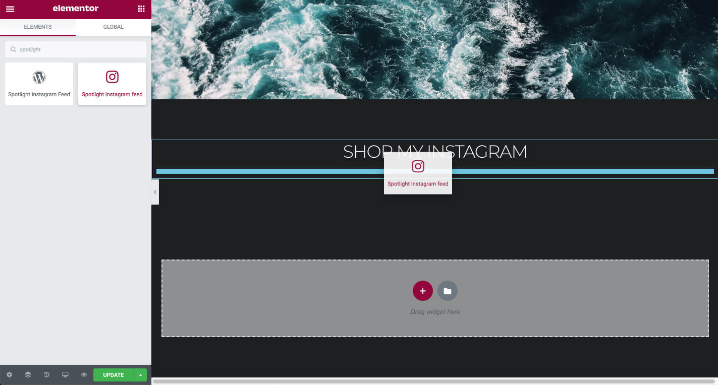 Drag the Elementor widget