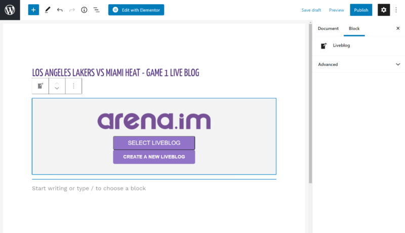Arena WordPress liveblog block