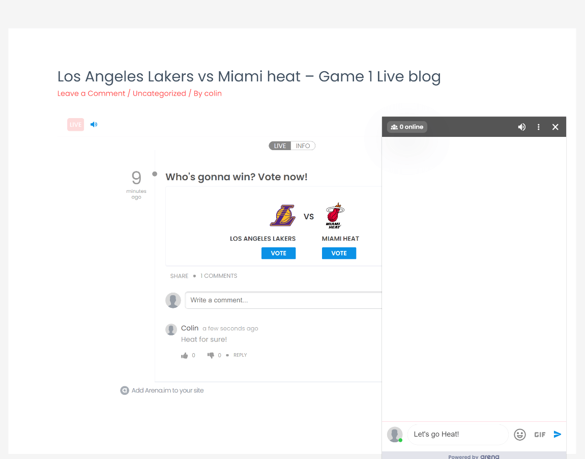 Example of arena liveblog on WordPress