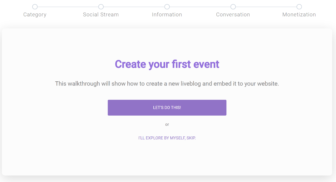 Event setup wizard
