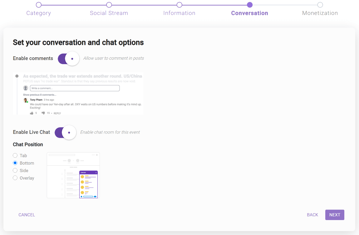 Live chat and comments