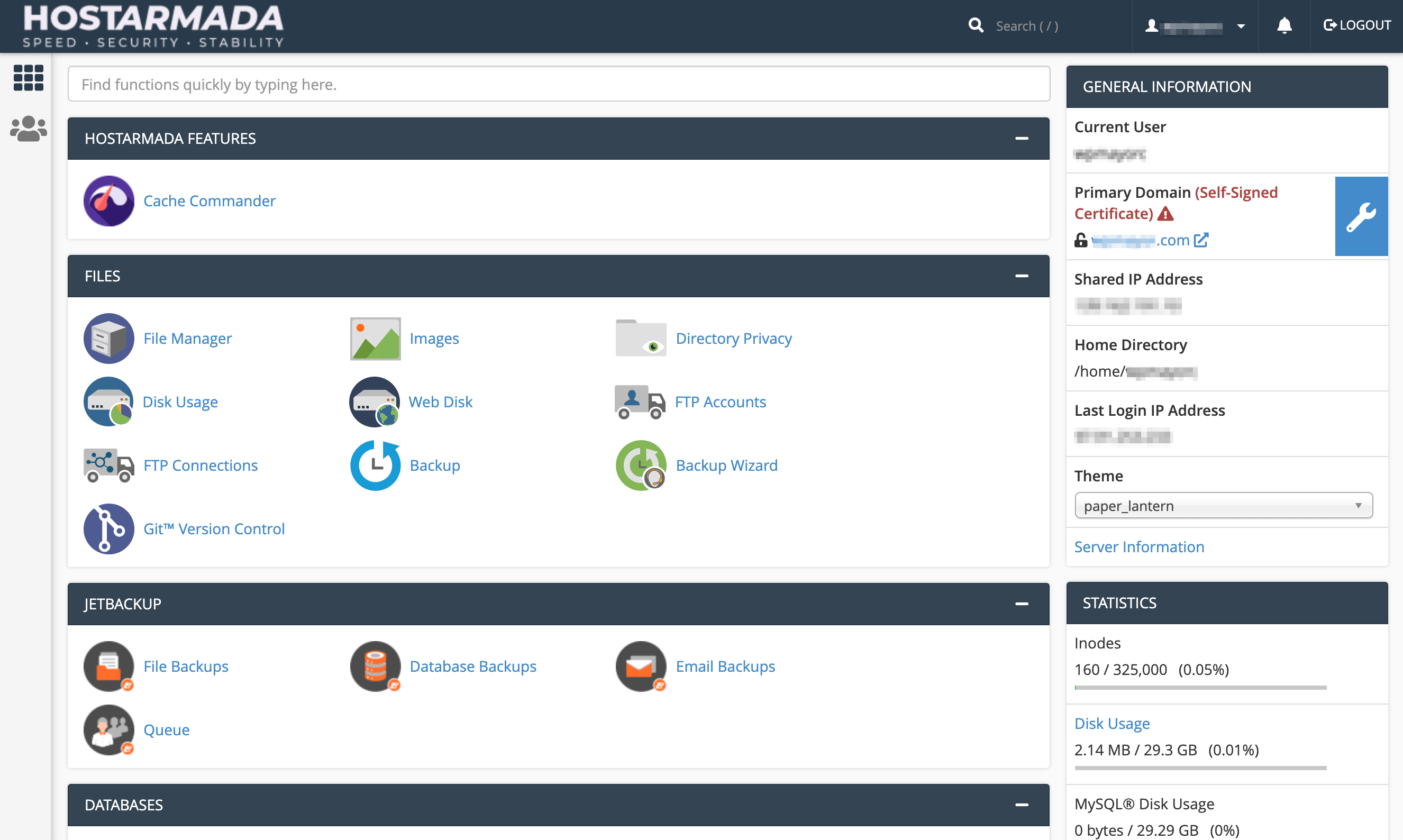 The HostArmada cPanel interface.