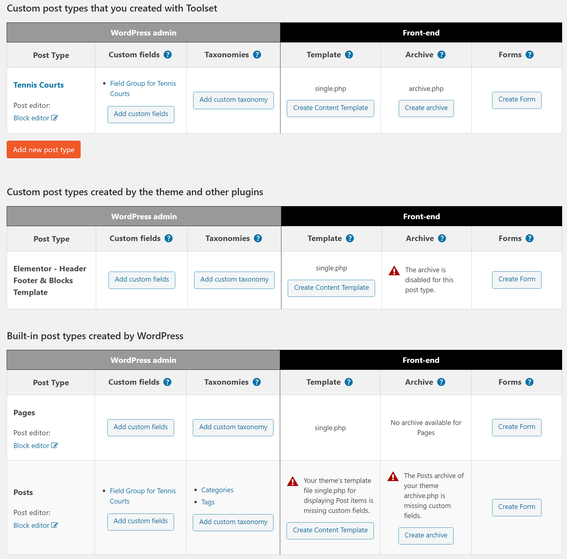 Main Toolset dashboard