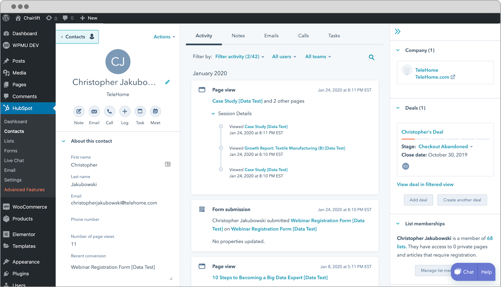 HubSpot WordPress plugin