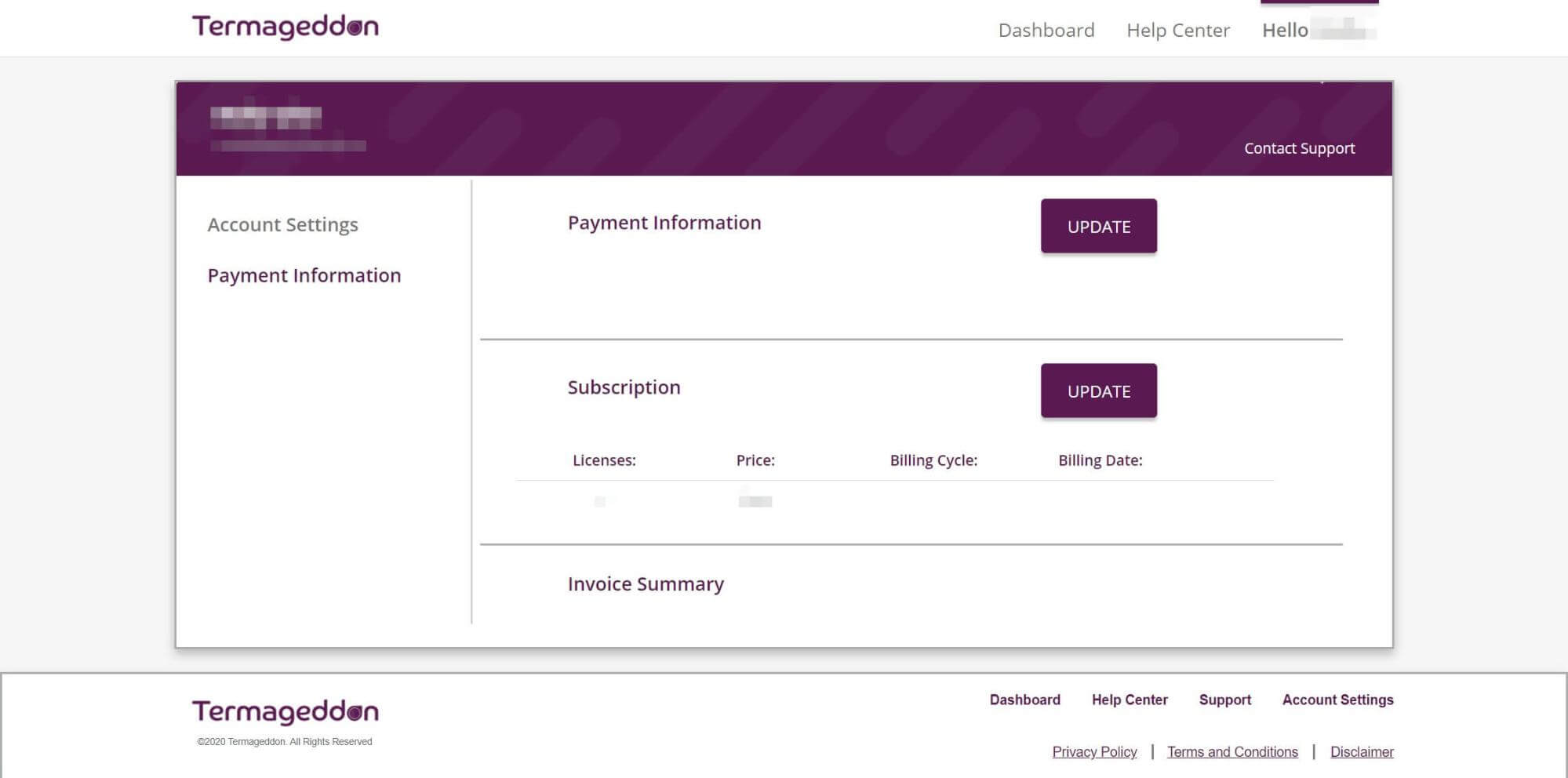 The payment information screen.