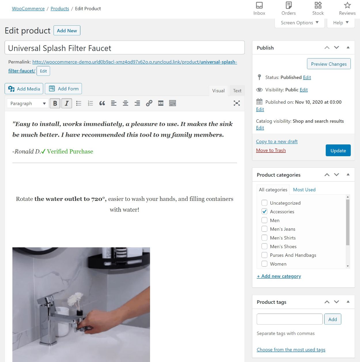 Imported product in WooCommerce