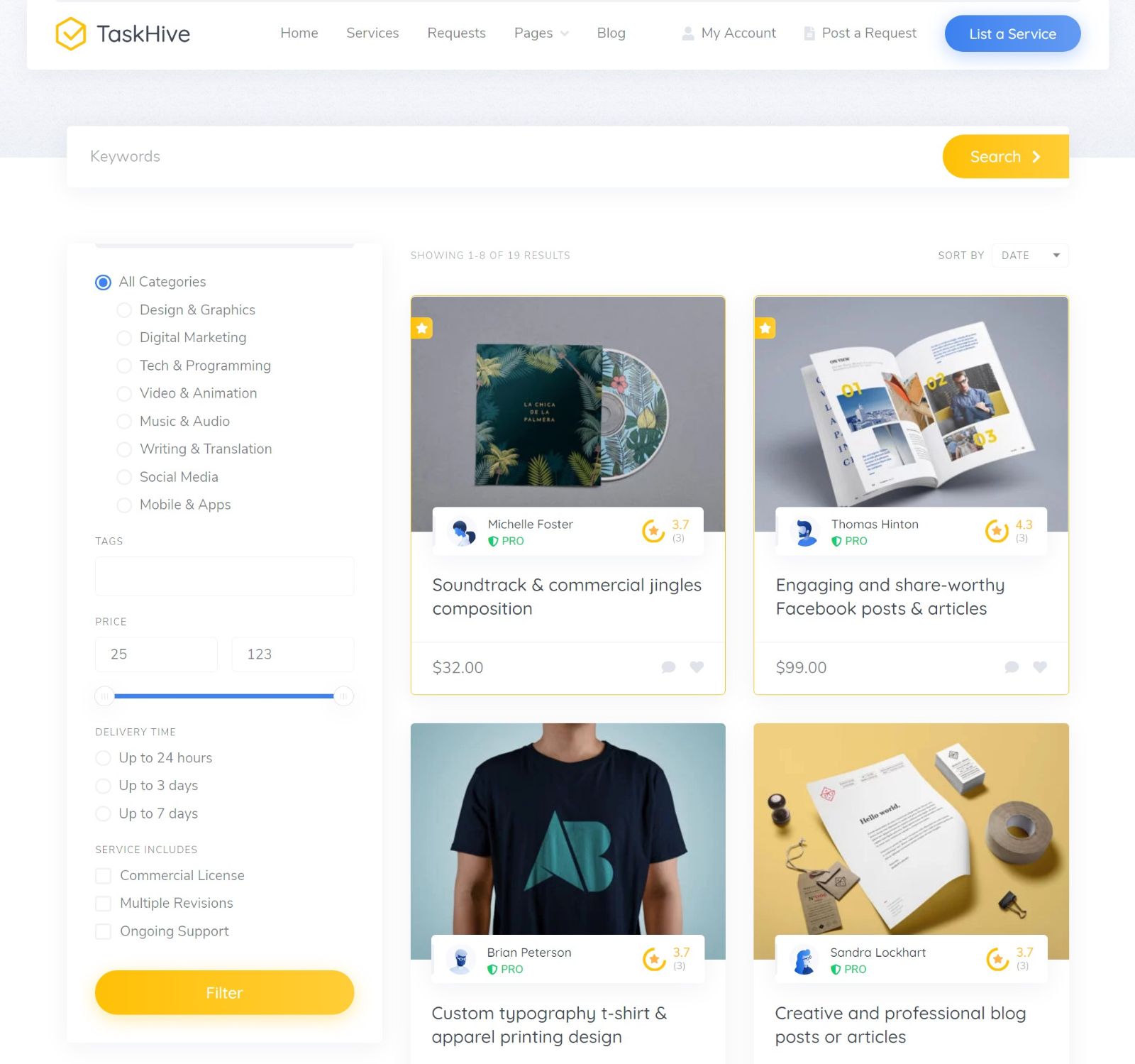 TaskHive service list