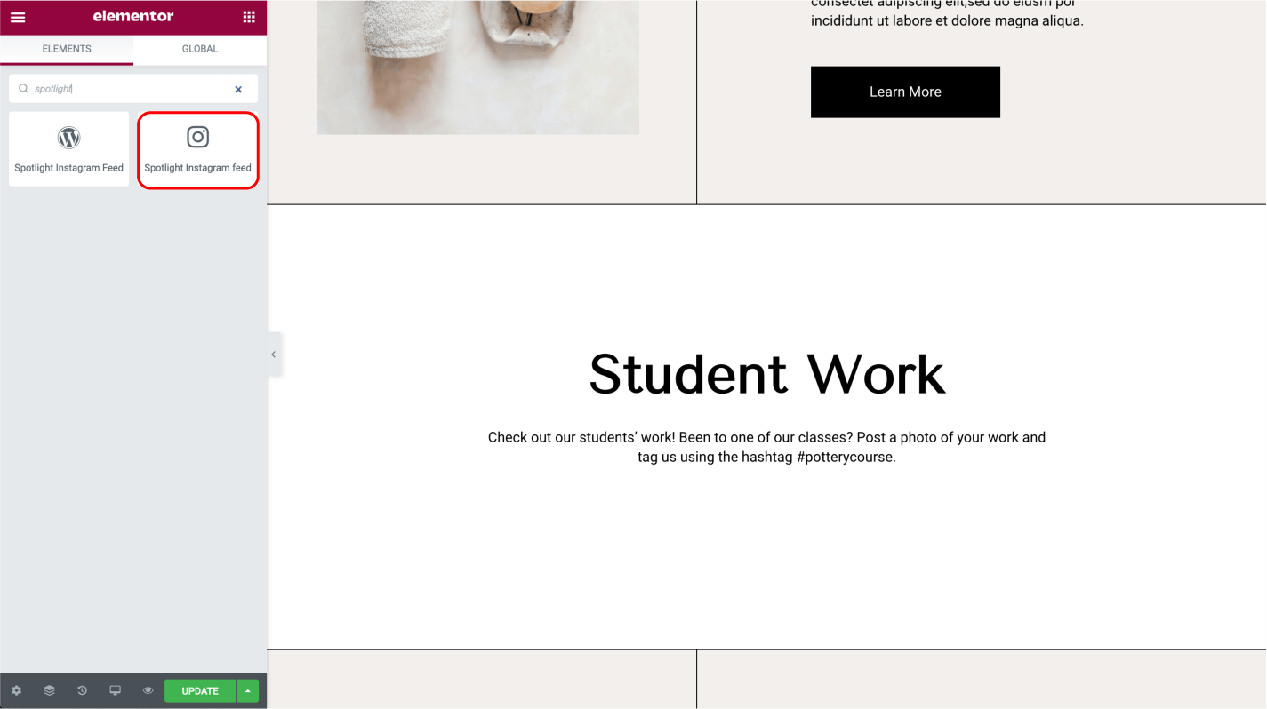 Create a new feed within Elementor