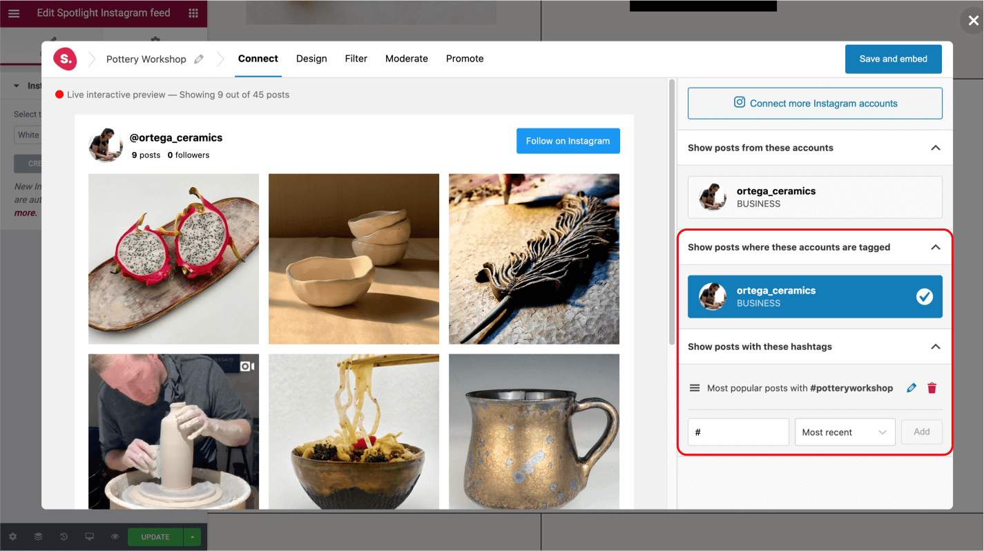 Create a tagged and hashtag feed