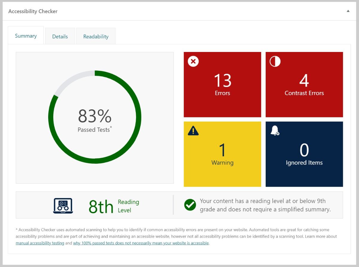 Accessibility Checker summary box
