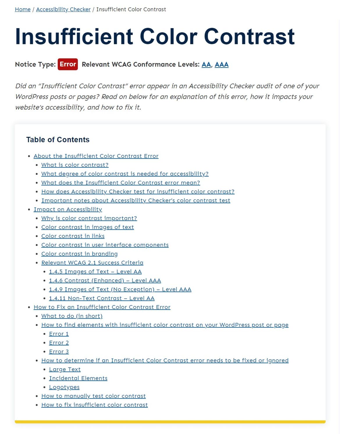 Accessibility Checker documentation article