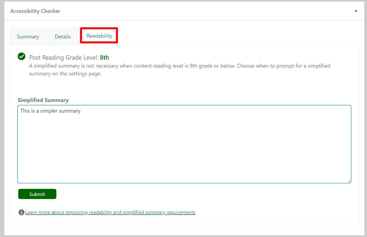 Readability tab