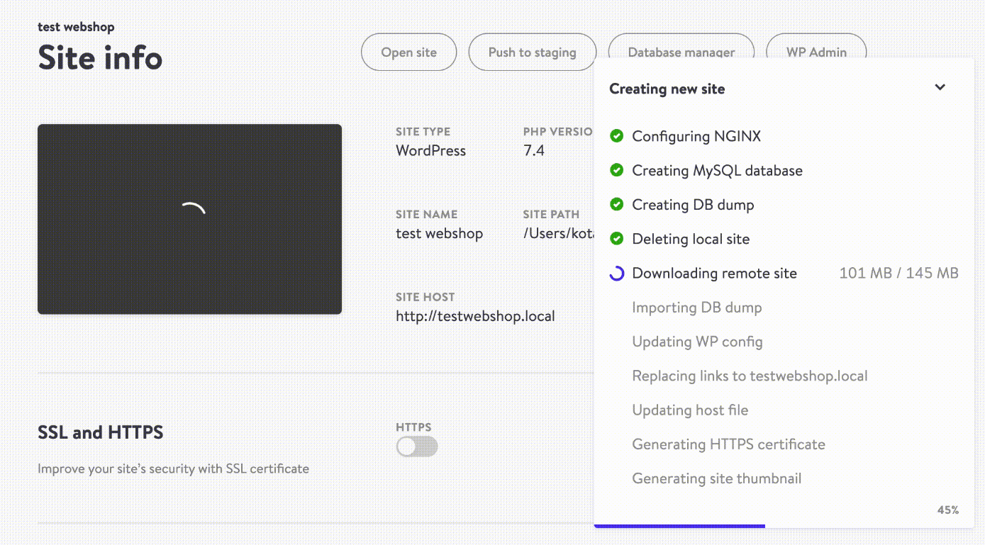 Creating a new website using DevKinsta