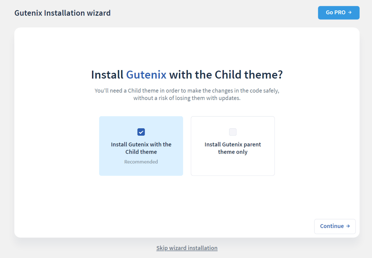 Gutenix theme child option