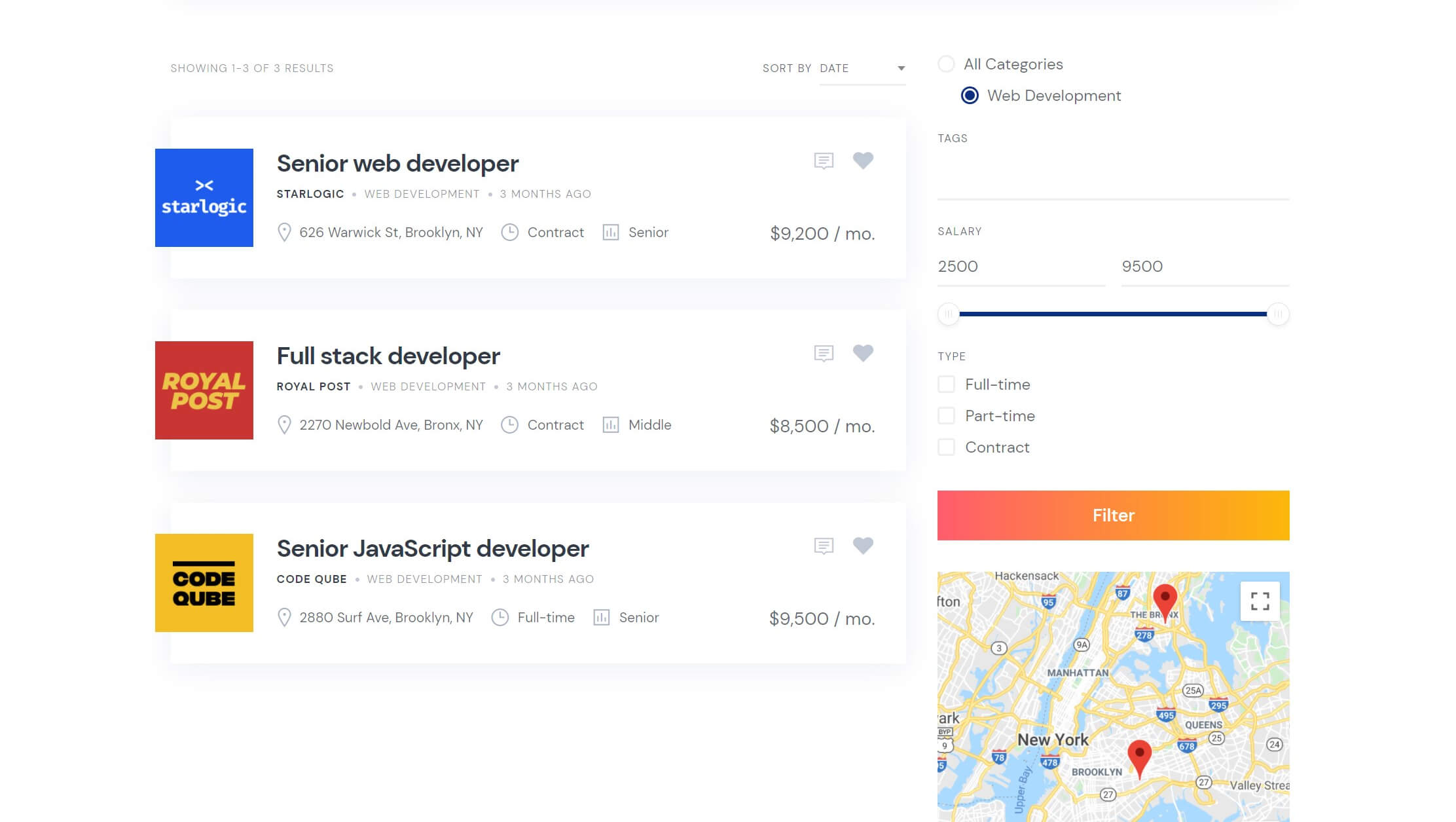 Job categories in the JobHive theme.
