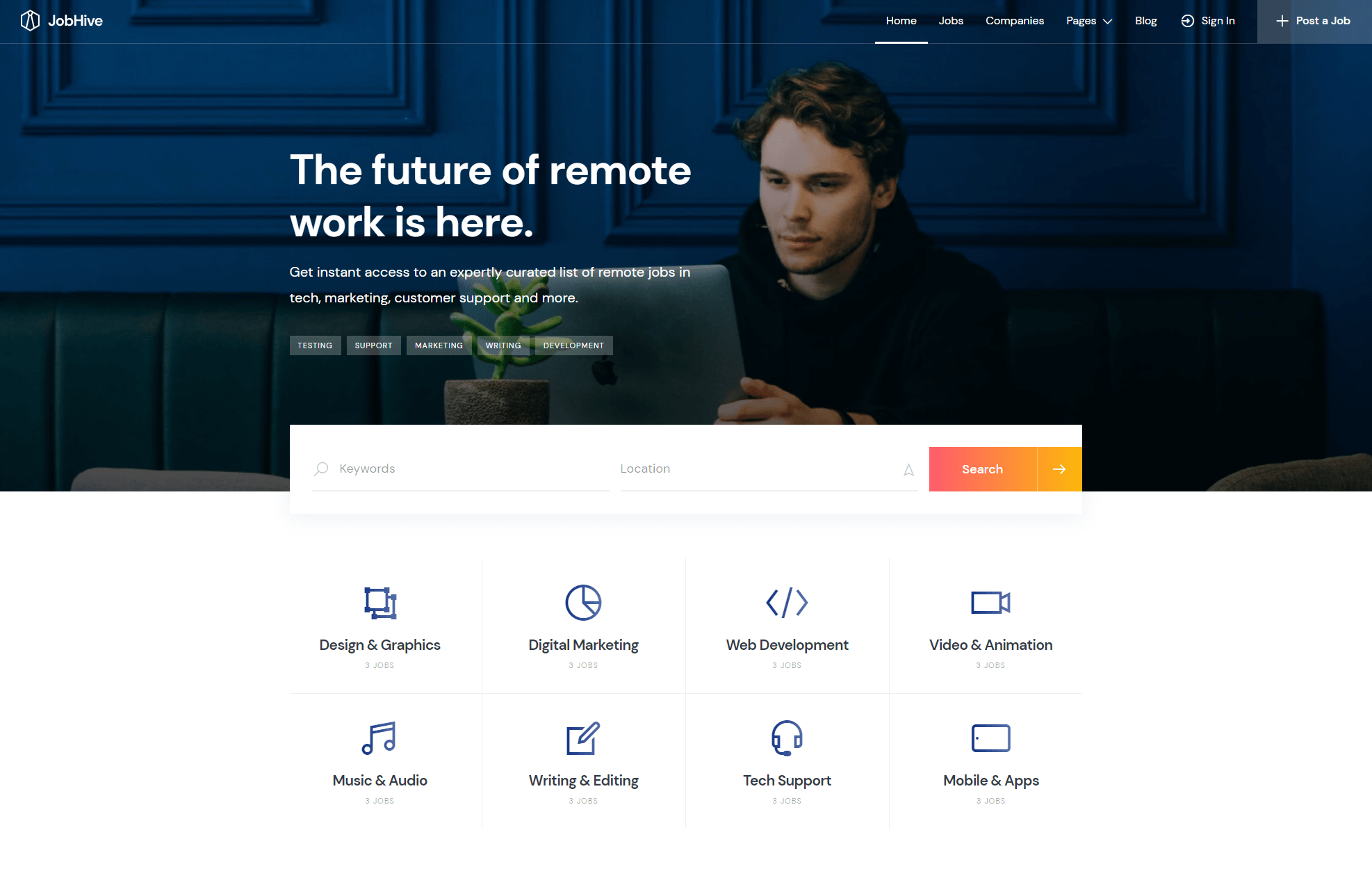 The JobHive job board theme for WordPress.