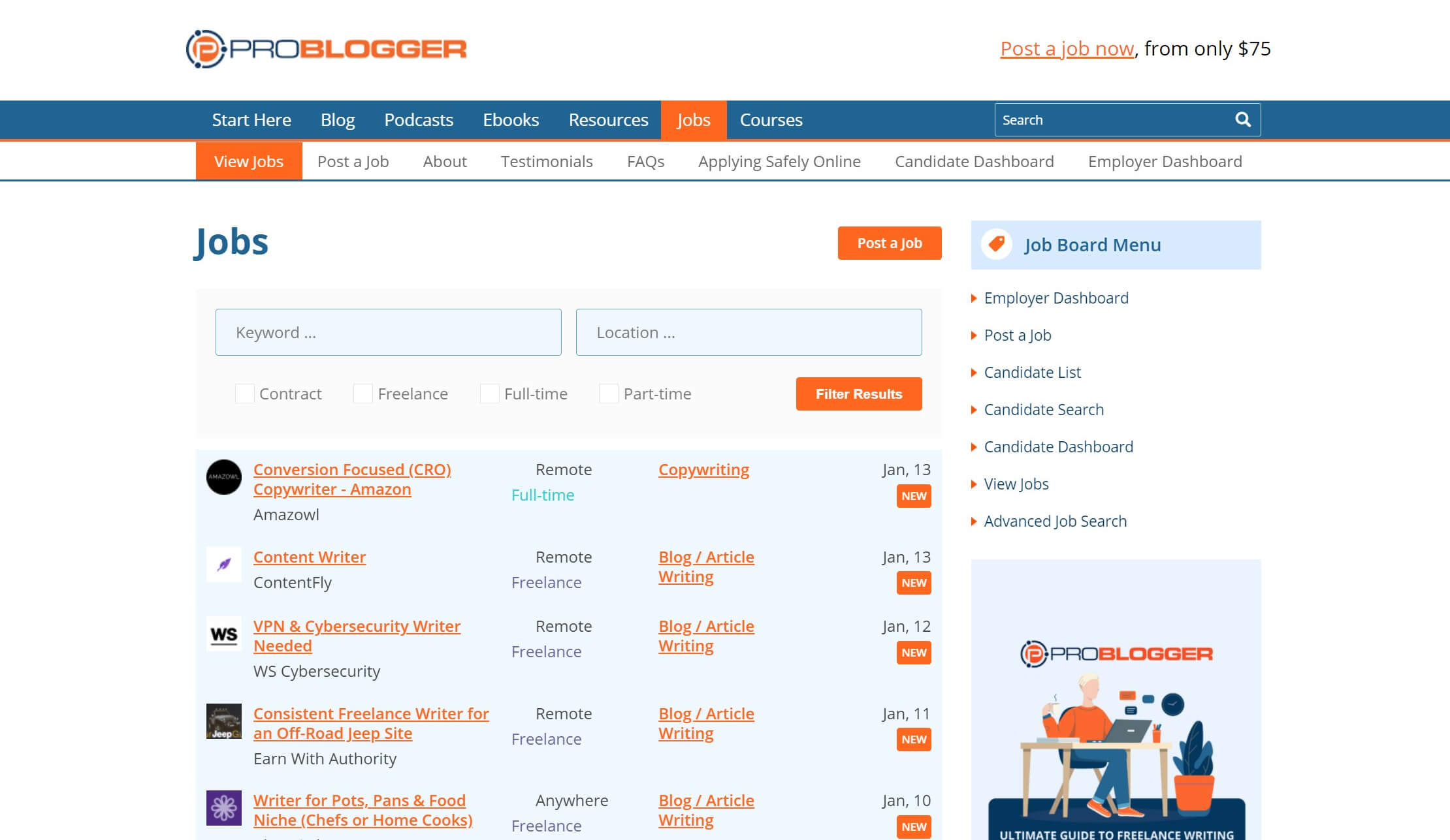 The ProBlogger job board.