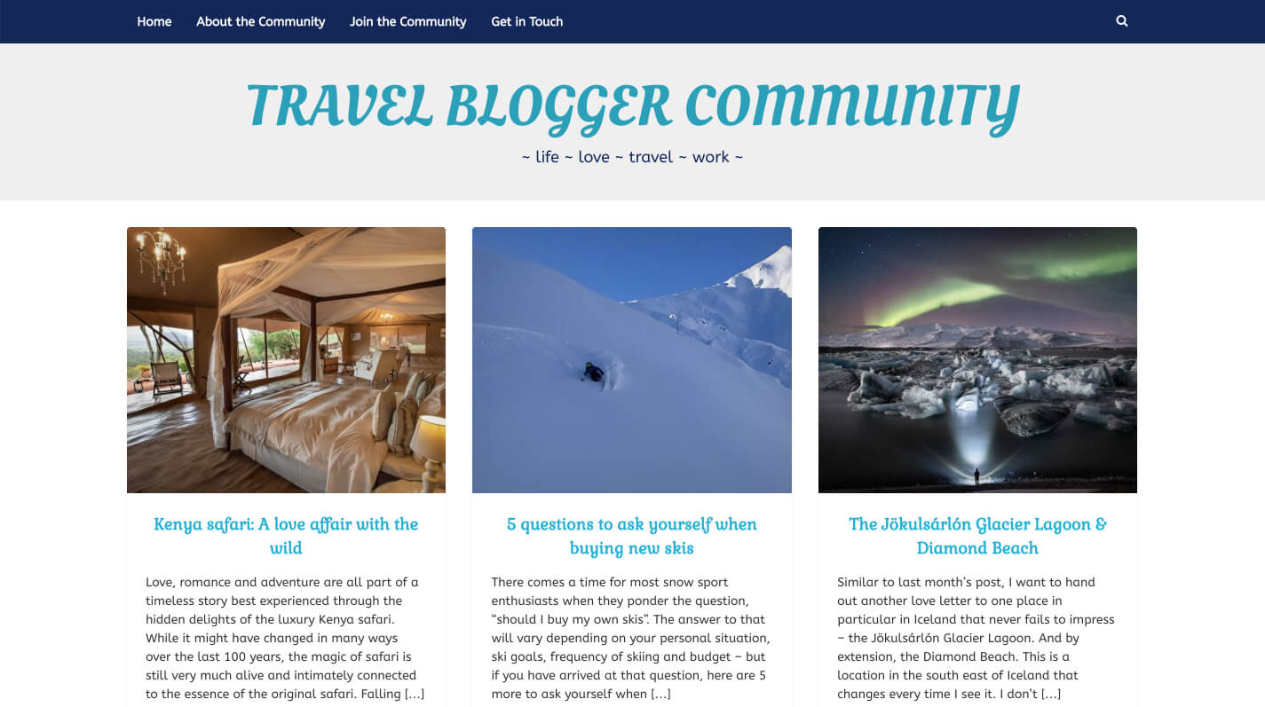Autoposting in action on the Travel Blogger Community website.