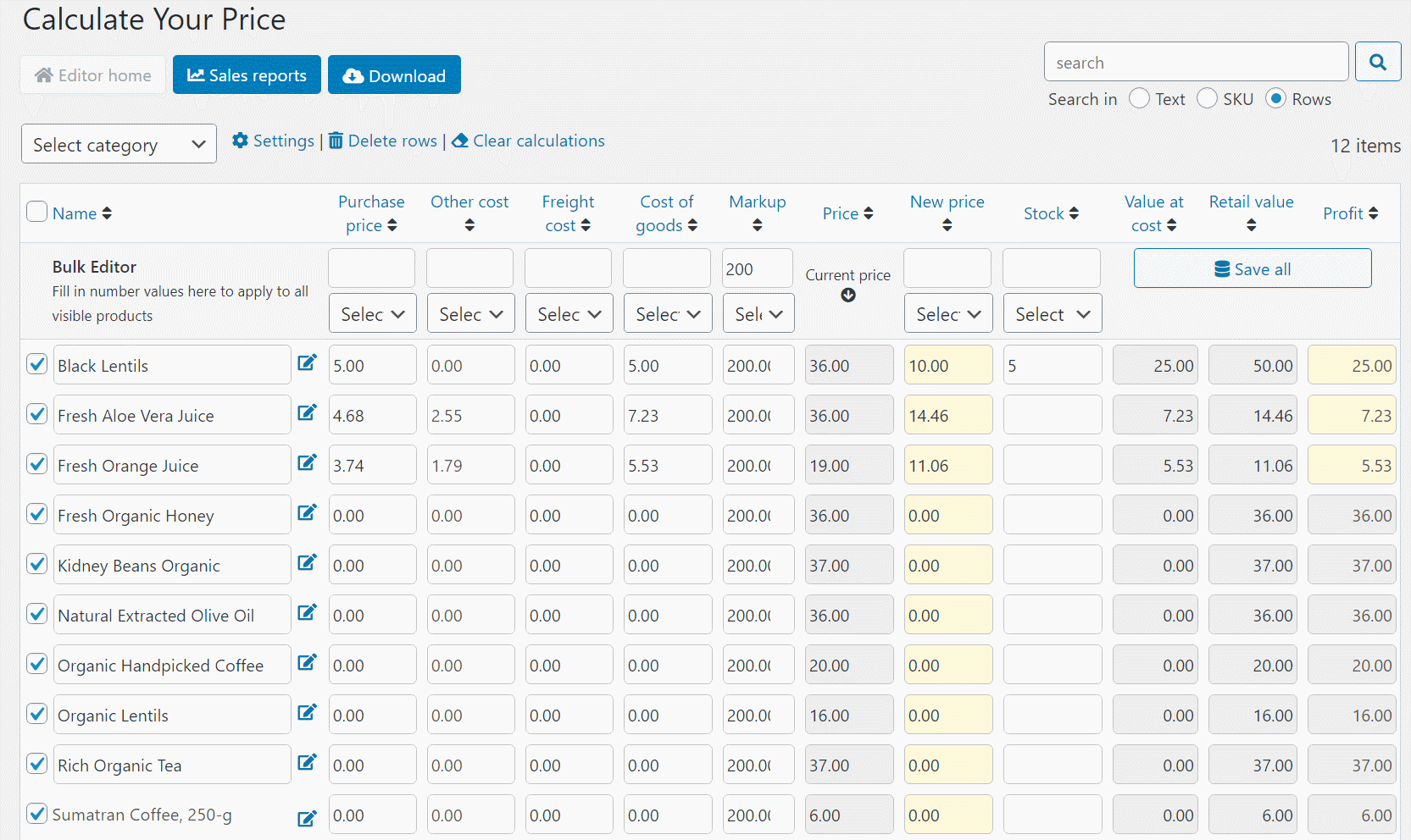 Calculate Your Price review of the bulk editor