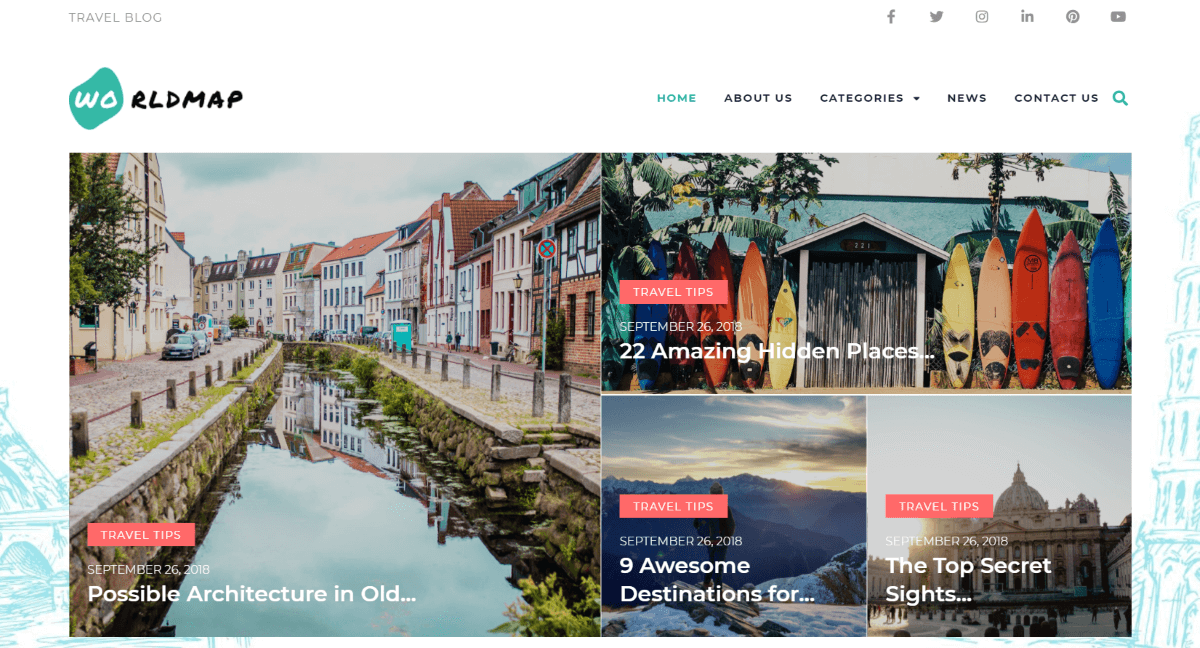 WorldMap - Travel Photo Blog Elementor WordPress Theme