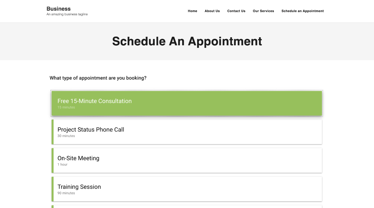 Example of an SSA booking form