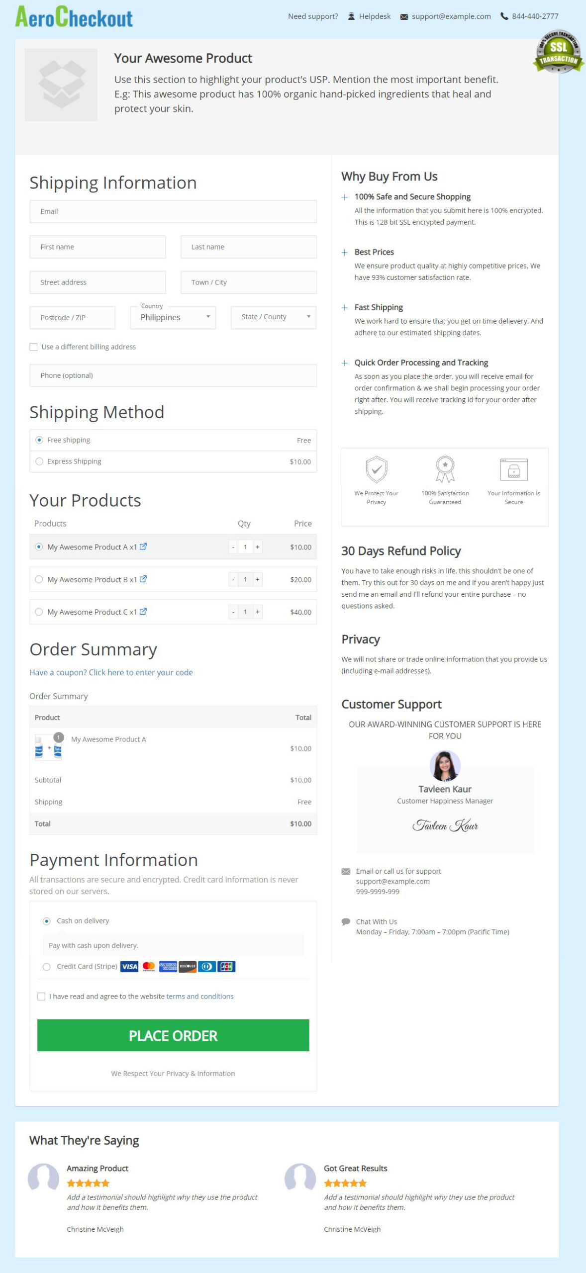 aero checkout template