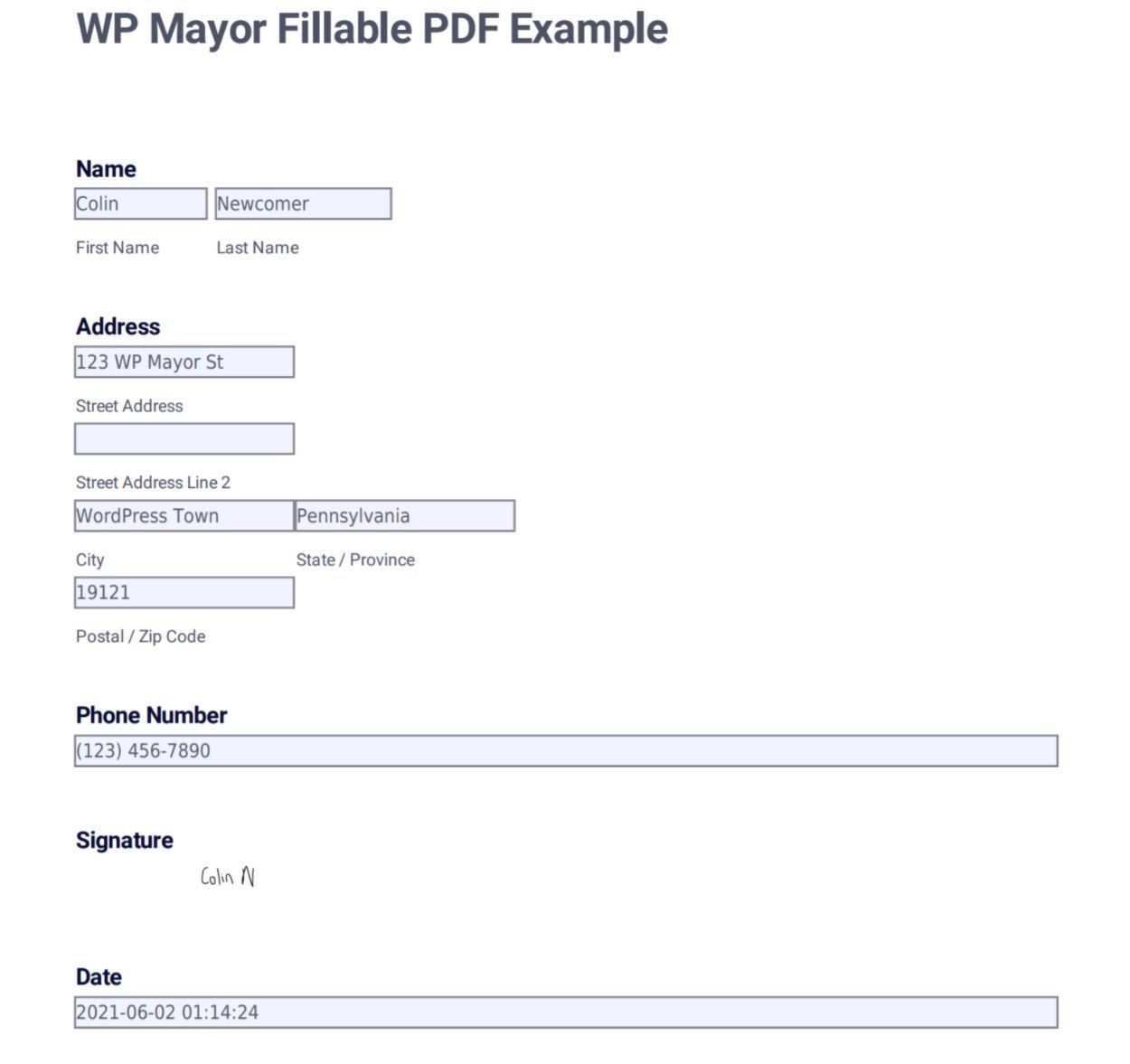 Example of a fillable PDF