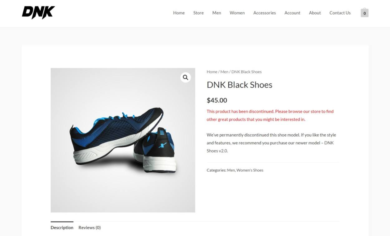 WooCommerce discontinued products example