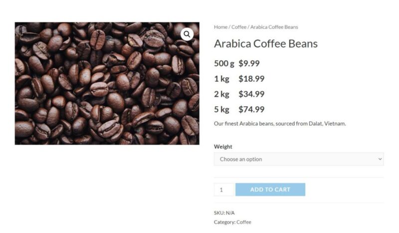 List all variation prices