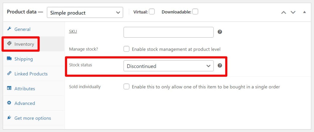 Marking simple products as discontinued