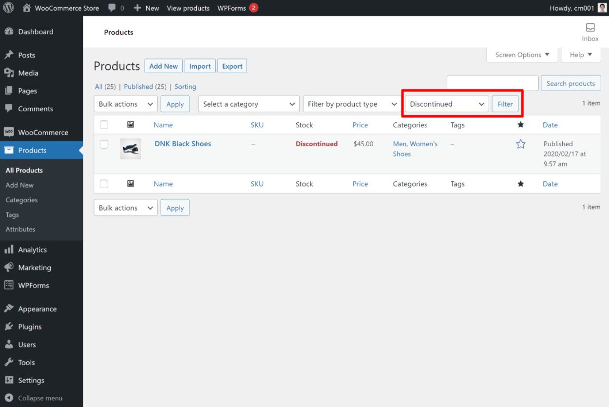 How to filter discontinued products