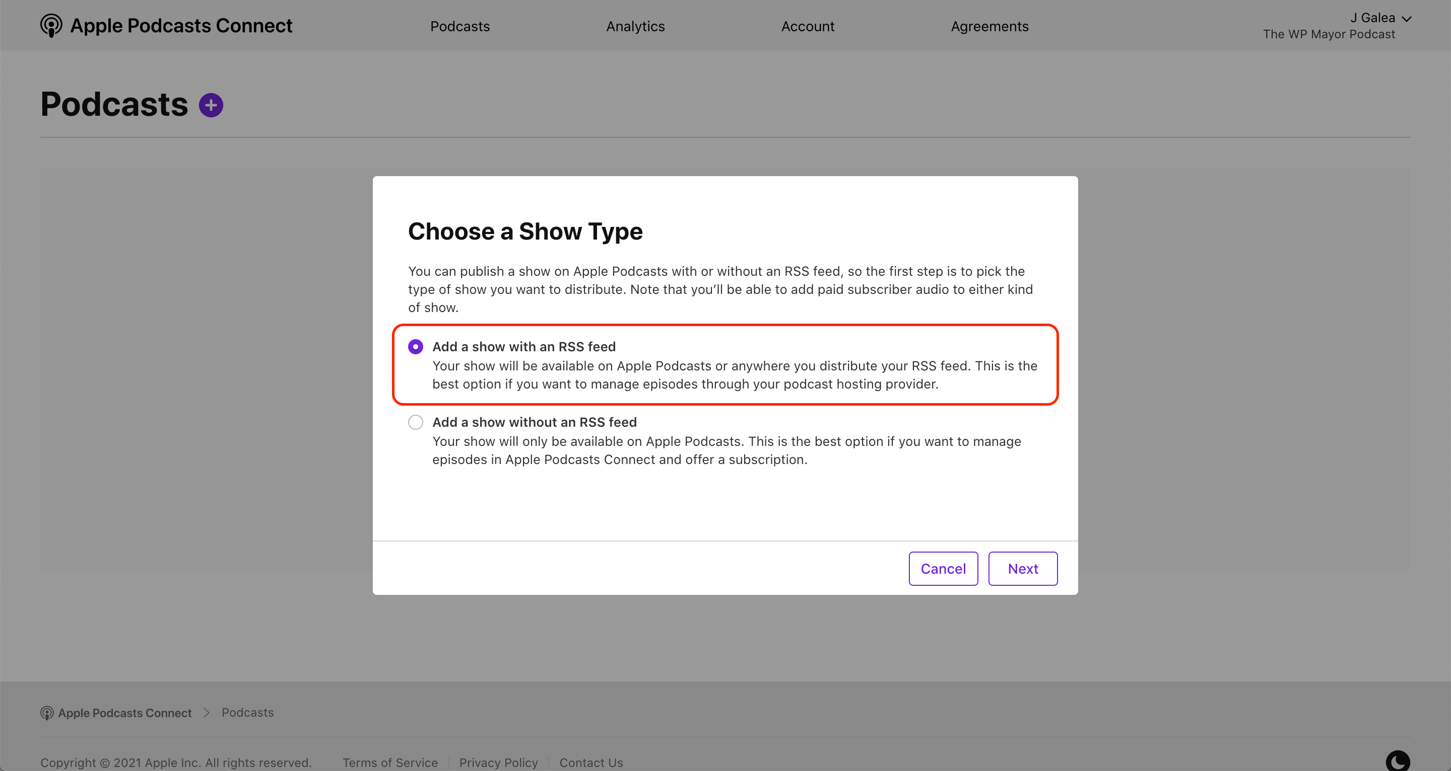 Add a show with an RSS Feed