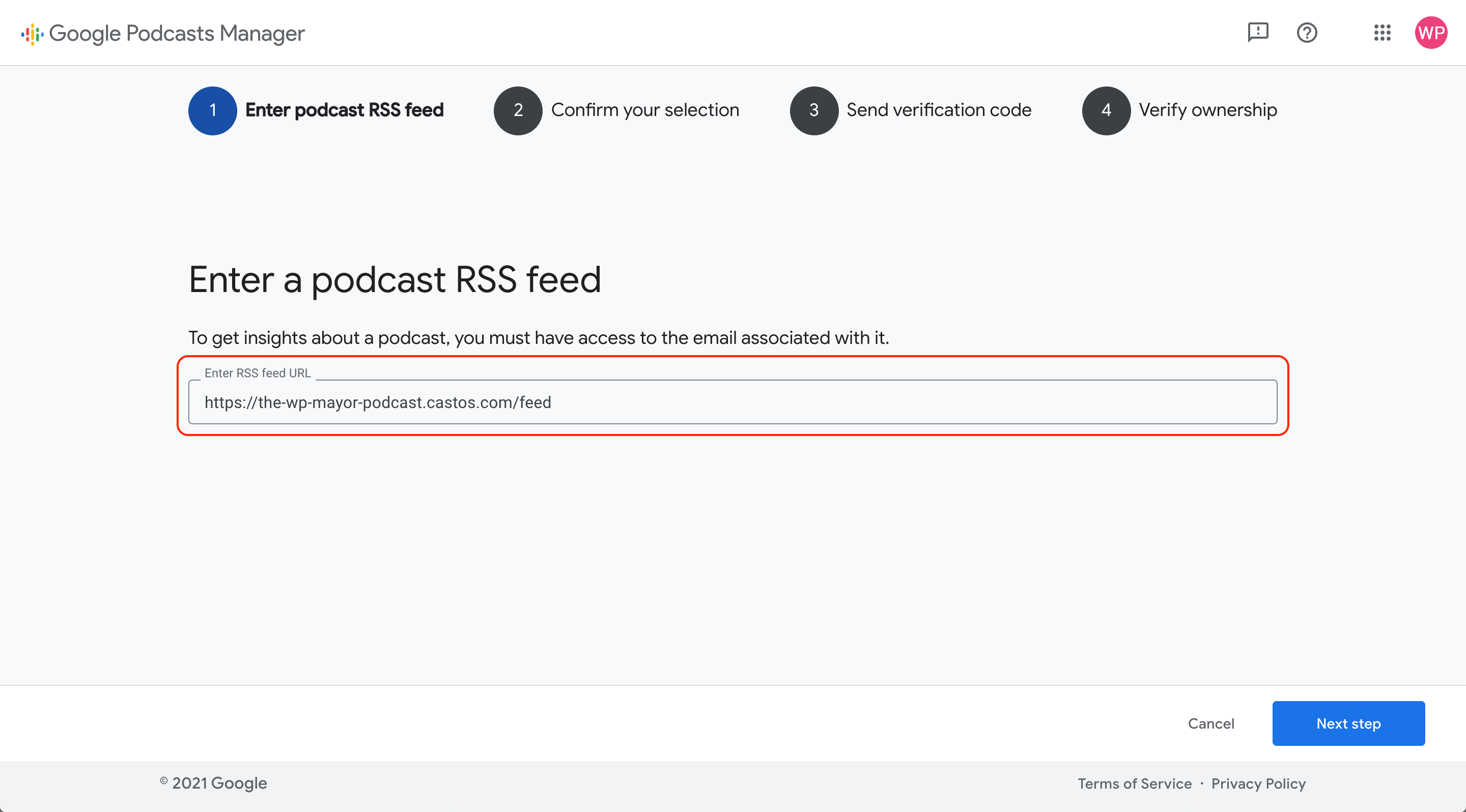 Enter your RSS feed.