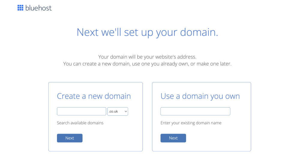 Set up your domain for free with Bluehost.