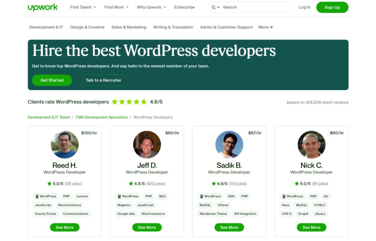 Upwork offers freelancers for WordPress development help