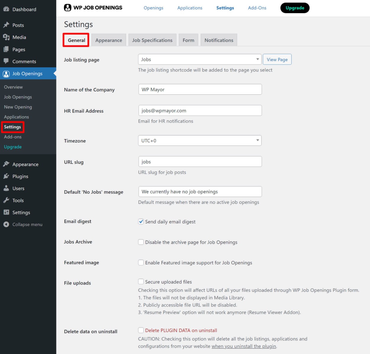 General settings