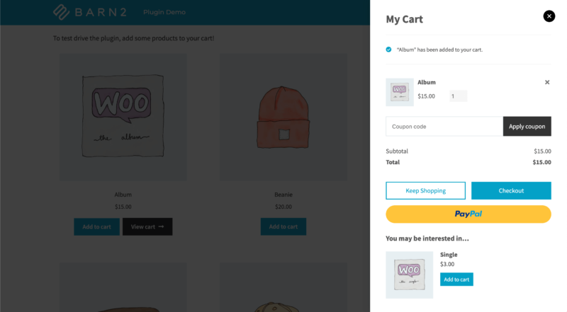 WooCommerce Fast Cart's side shopping cart in action.