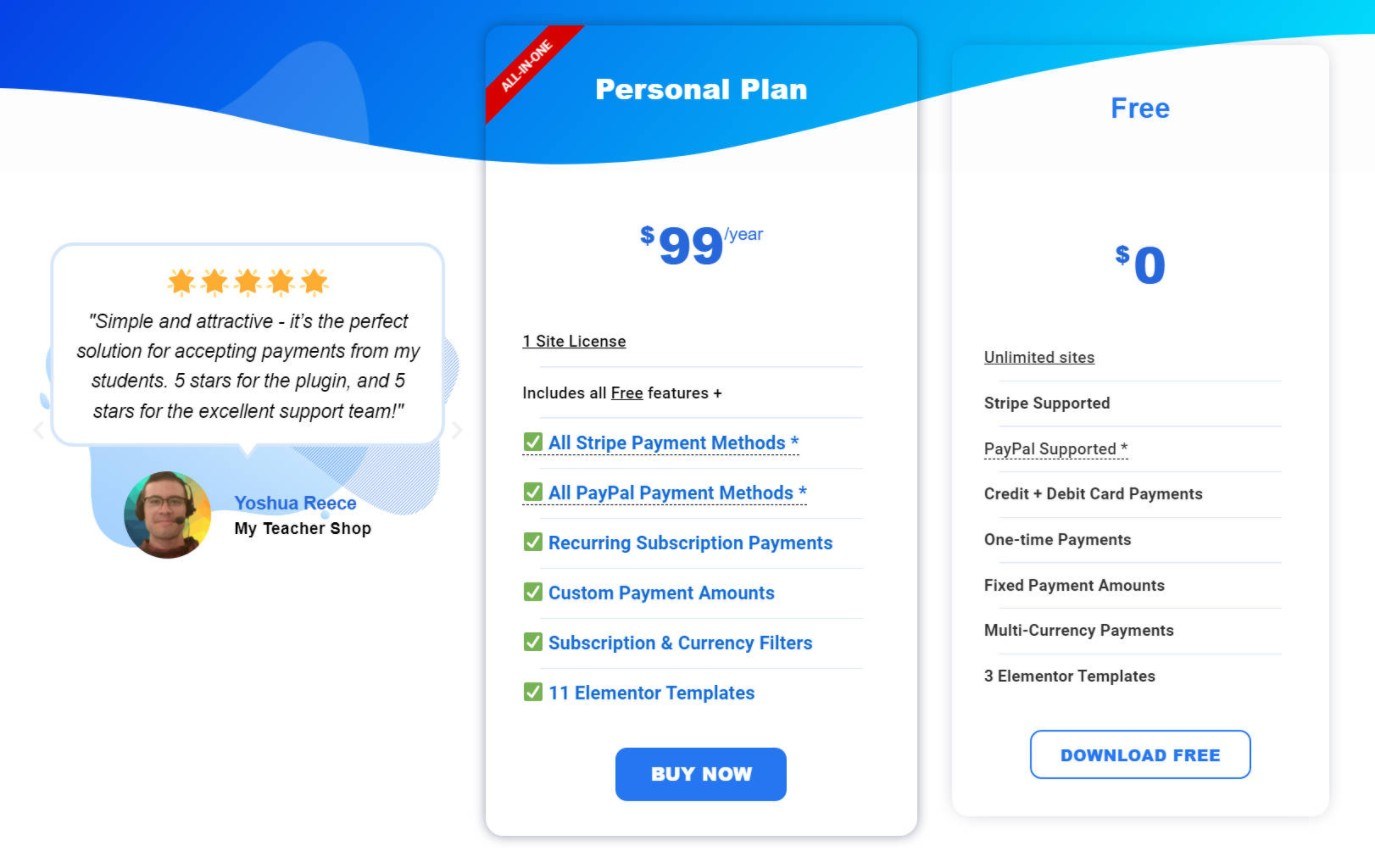 Payment Page pricing review